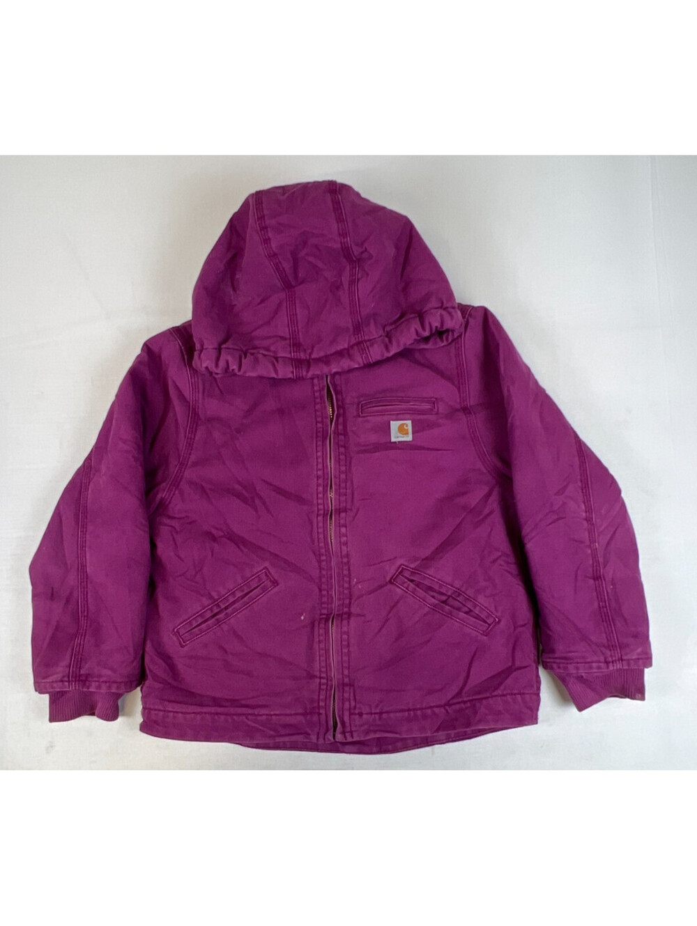Carhartt Girls Purple Hooded Duck Canvas Zip Jacket Coat Size XXS 4-5